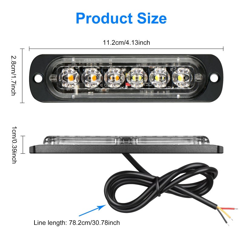 EEEKit 10 PCS LED Emergency Strobe Lights, 6 LED Amber White Strobe Warning Emergency Flashing Lights Surface Mount Caution Construction Hazard Light Bar for Car Truck Van Off-road Vehicle ATV SUV - Image 5